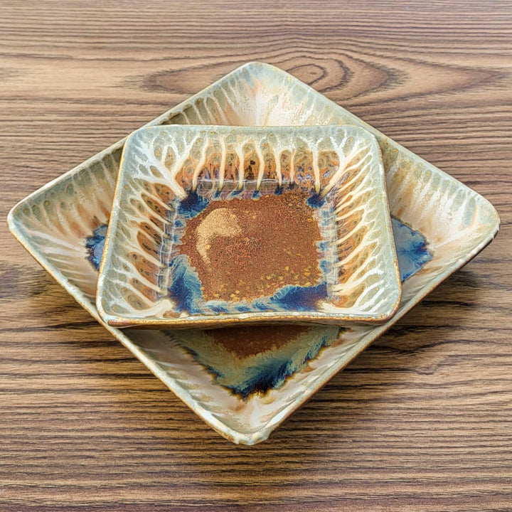 Small Handmade Golden Amber Ceramic Square Plate - 4 - Blanket Creek Pottery 