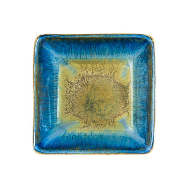 Shop Small Handmade Amber Blue Ceramic Square Plate - 5 - Blanket Creek Pottery 