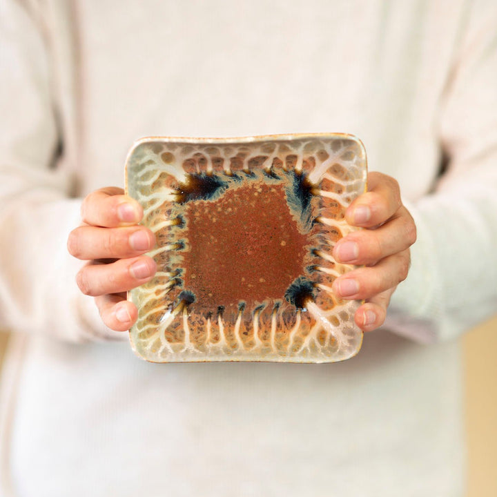 Small Handmade Golden Amber Ceramic Square Plate - 2 - Blanket Creek Pottery 