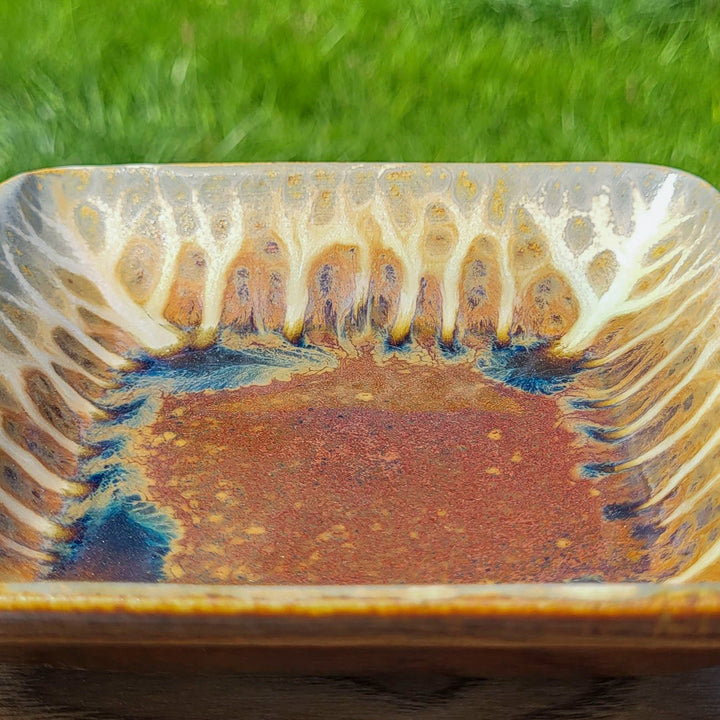 Small Handmade Golden Amber Ceramic Square Plate - 6 - Blanket Creek Pottery 