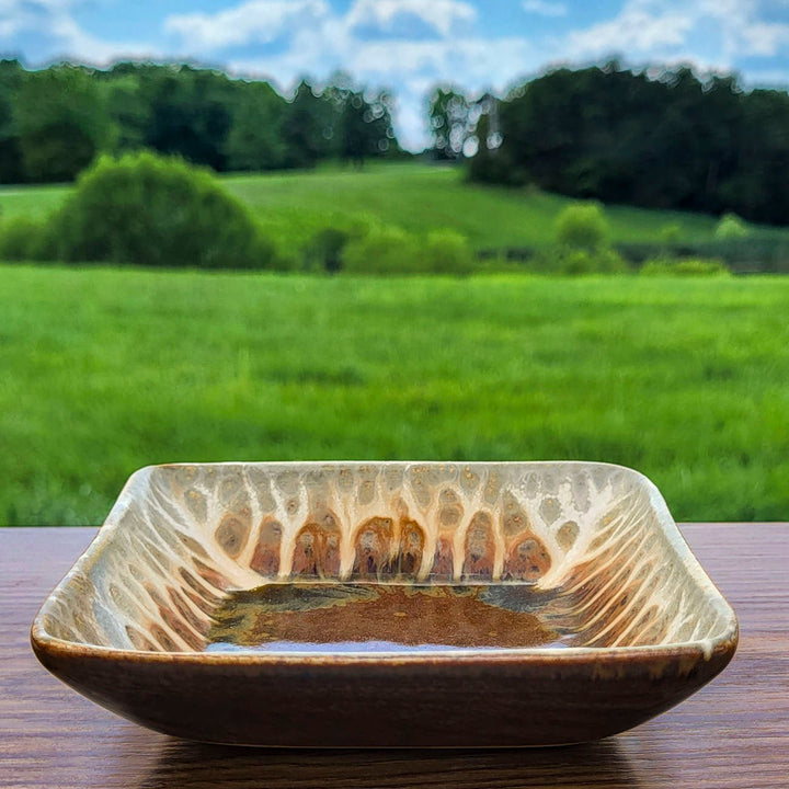 Small Handmade Golden Amber Ceramic Square Plate - 5 - Blanket Creek Pottery 