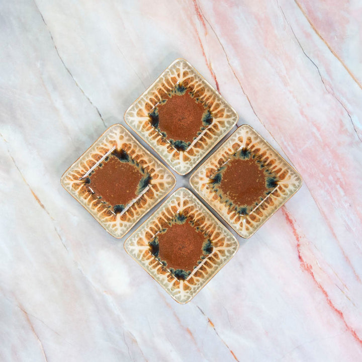 Small Handmade Golden Amber Ceramic Square Plate - 9 - Blanket Creek Pottery 