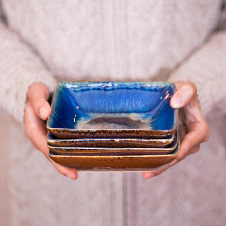 Shop Small Handmade Amber Blue Ceramic Square Plate - 2 - Blanket Creek Pottery 