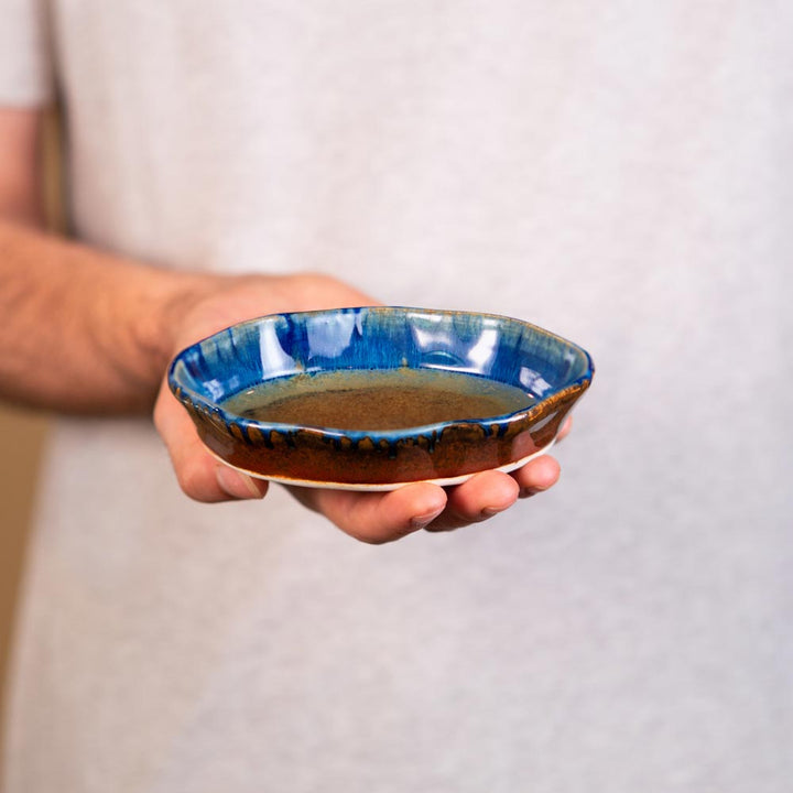 Buy Small Amber Blue Handmade Oval Ceramic Soap Dish - 2 - Blanket Creek Pottery 