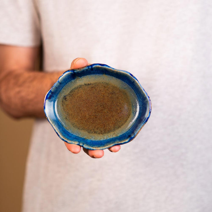 Buy Small Amber Blue Handmade Oval Ceramic Soap Dish - 1 - Blanket Creek Pottery 