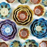 Ceramic Set of 3 Flower Shaped Nesting Bowls - Amber blue
