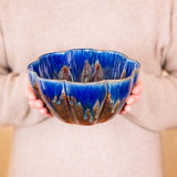 Medium 56 oz. Flower Shaped Ceramic Bowl - Amber Blue