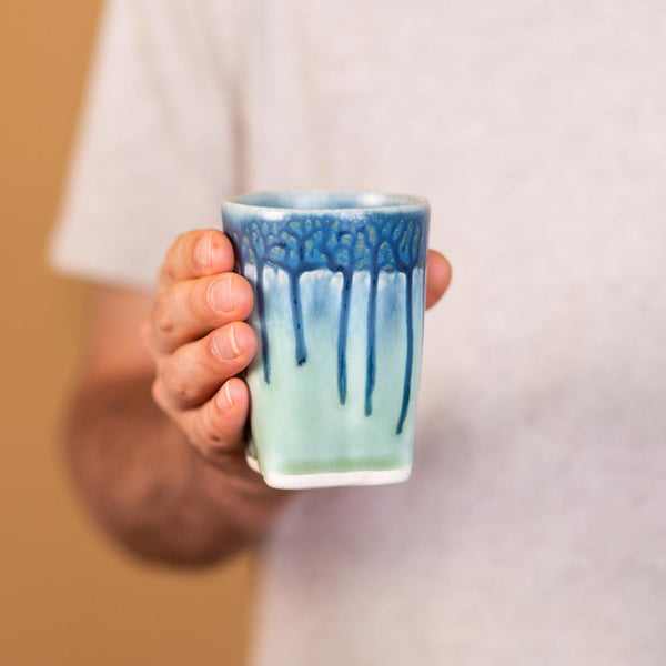 Shop 8 oz. Blue Mint Green Square Handmade Ceramic Cup - 1 - Blanket Creek Pottery 