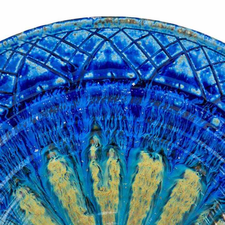Medium 75 oz. Hand-Carved Ceramic Lotus Bowl - Amber Blue  - 5 - Blanket Creek Pottery 