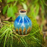 Round Ceramic Bud Vase - Amber Blue