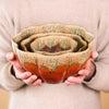 Ceramic Set of 3 Flower Shaped Nesting Bowls - Rustic Red