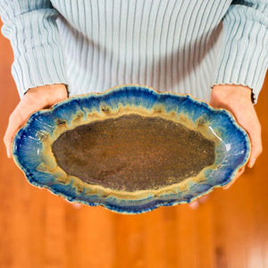 Scalloped Ceramic Platter - Amber Blue