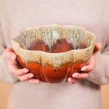 Large 1 gal. Flower Shaped Ceramic Bowl - Rustic Red