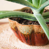 Medium 56 oz. Flower Shaped Ceramic Bowl - Rustic Red