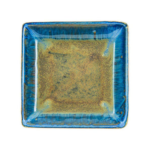 blue and brown 7 inch handmade ceramic square lunch plate 